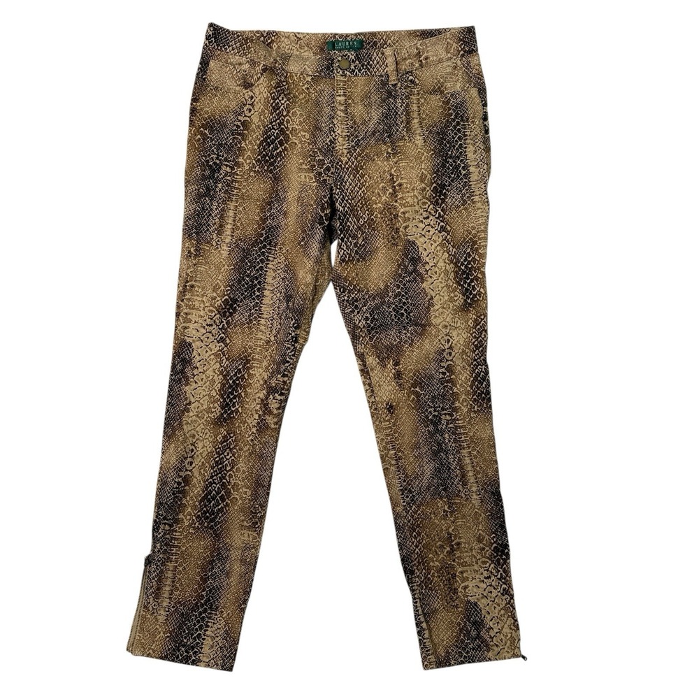 Lauren Ralph Lauren Pants 10 Womens Snakeskin Animal Print Ankle Zip Stretch